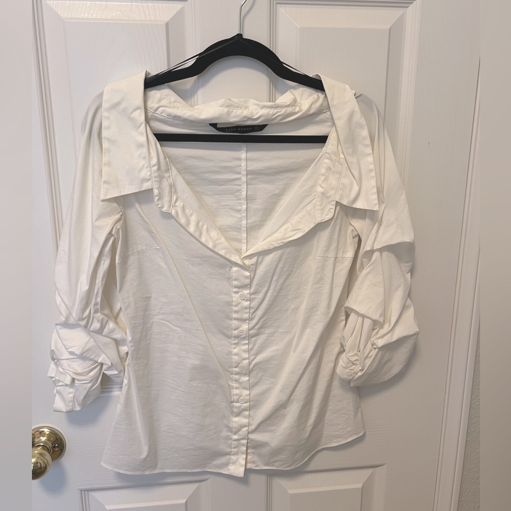 Zara off the shoulder button down top